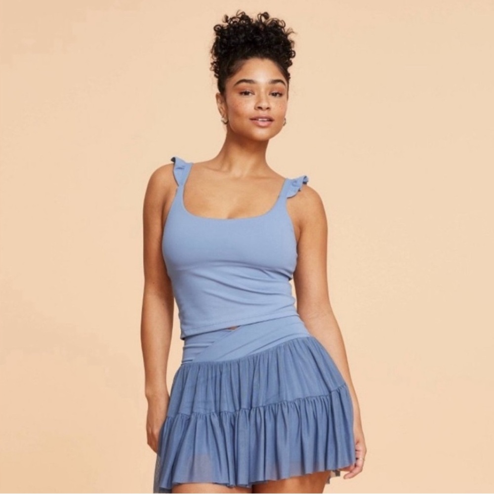 Blogilates XS Blue Ruffle Tank Top WORKOUT TANK